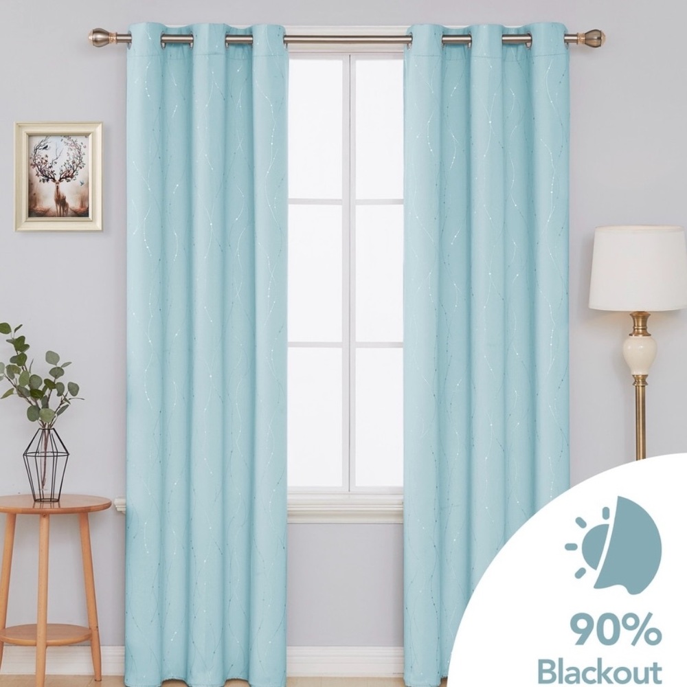 Elegant Blue Curtains with Silver Pattern